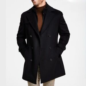 Lauren, Ralph Lauren Men's Black Double-Breasted Overcoat